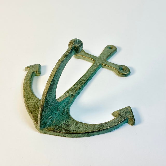 1970s Vintage Nautical Coastal Arts & Crafts Cast Iron Anchor Wall Hook For Sale - Image 6 of 9