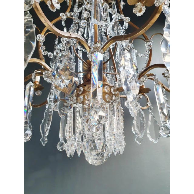 Antique 1900s Art Nouveau Brass Crystal Chandelier For Sale - Image 10 of 12