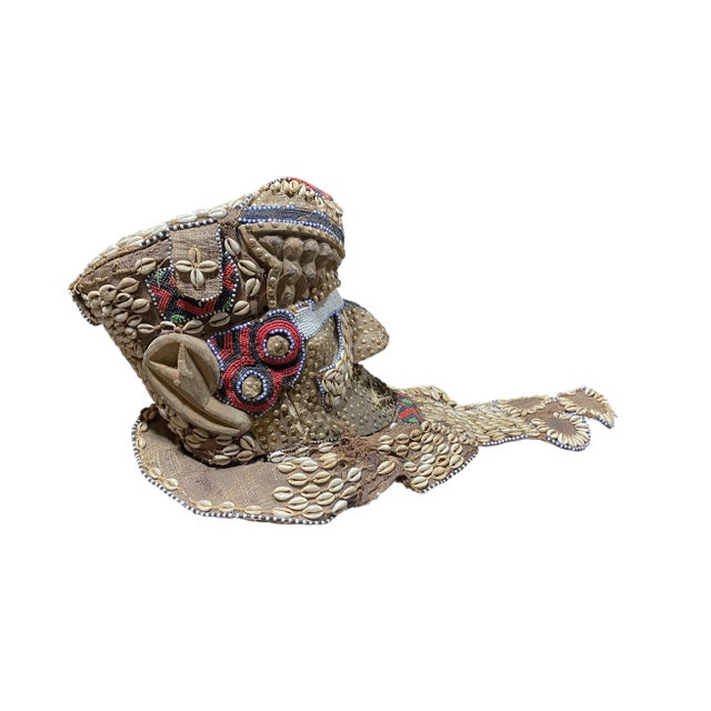 1980s Unique Vintage Large African Tribal Beaded Kuba Royal Head Mask Congo 15" H For Sale - Image 5 of 13
