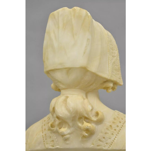 Early 20th Century Antique Victorian Carved Alabaster Marble Figural Young Woman Maiden Bust Statue For Sale - Image 11 of 12