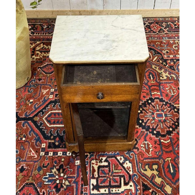 19th Century Walnut Bedside Table with White Marble Top For Sale - Image 6 of 12