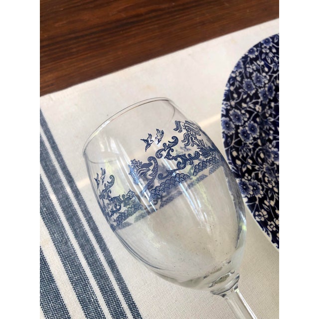 Glass Mid 20th Century Blue Willow Wine Glasses Set 8 For Sale - Image 7 of 12