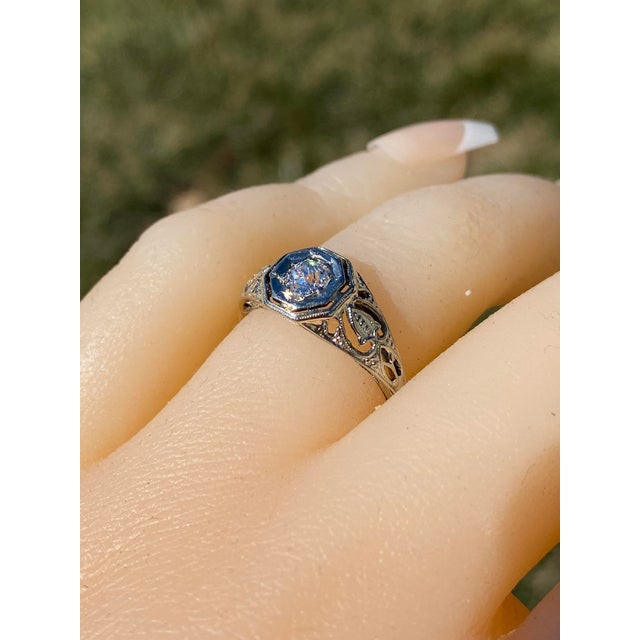 Contemporary The Paconia: Ladies 18K White Gold Art Deco Diamond Engagement Ring For Sale - Image 3 of 11