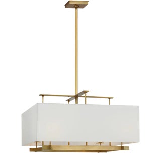 Ray Booth for Visual Comfort Signature Jase Extra Large Hanging Shade in Antique Brass with Linen Shade For Sale