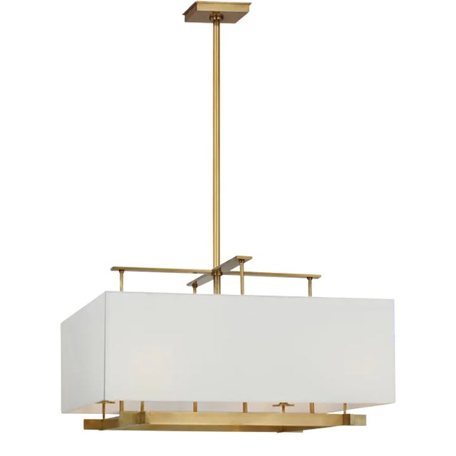 Ray Booth for Visual Comfort Signature Jase Extra Large Hanging Shade in Antique Brass with Linen Shade For Sale