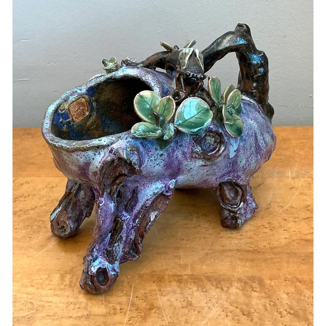 Vintage Sinwah Pottery Faux Bois Cache Pot For Sale - Image 9 of 12