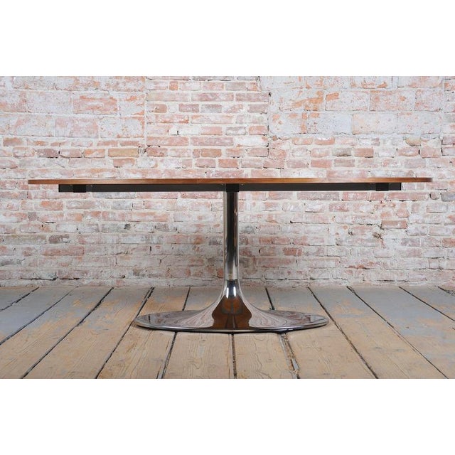 Bauhaus Bauhaus Oval Walnut and Chrome-Plated Steel Table by Kovona, Czechoslovakia, 1960s For Sale - Image 3 of 16