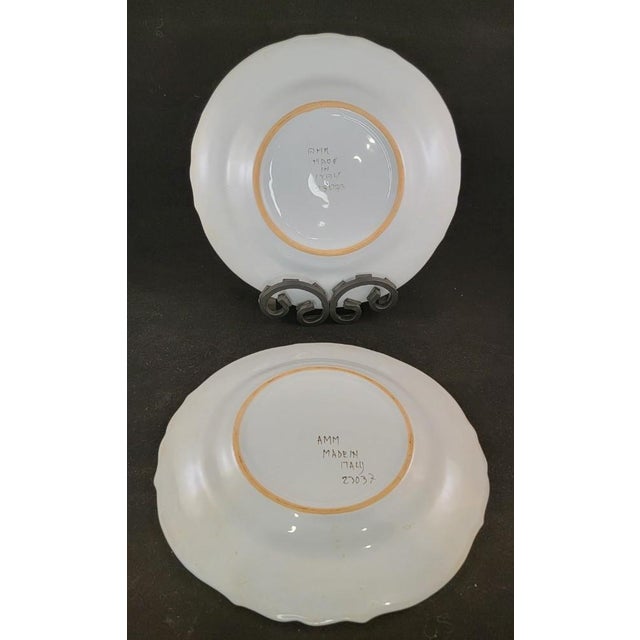 Italian Vintage Amm Faenza Garofano 8" Salad Plates (2) – Hand-Painted Italian Majolica Carnation Motif For Sale - Image 3 of 5