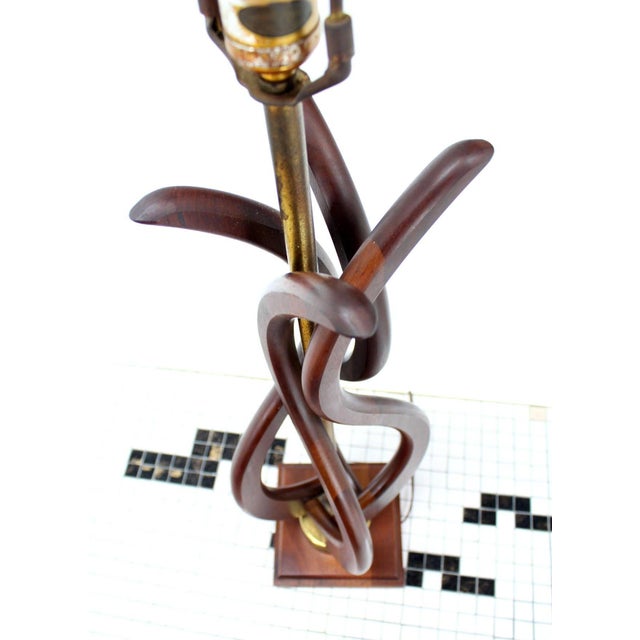 Pair of Mid Century Modern Sculptural Flame Motive Oiled Walnut Table Lamps MINT For Sale - Image 6 of 7