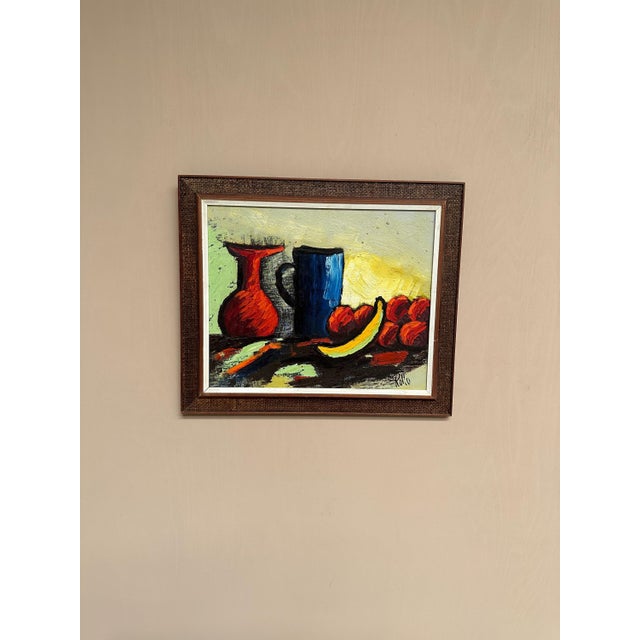 Original Vintage Scandinavian Oil on Canvas – “Still Life with Fruits and Vase” by Rollo – Signed – Framed – 56 × 48 cm...
