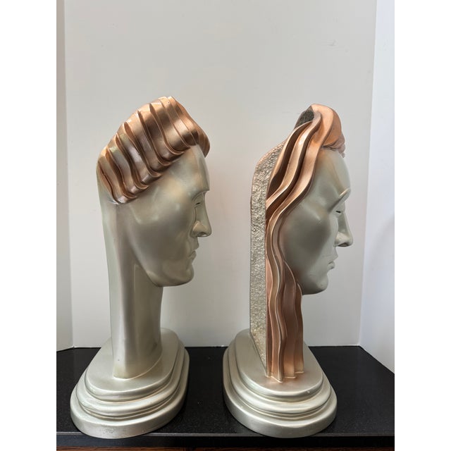 Silver 1980s Art Deco Revival Busts After Lora Marx -a Pair For Sale - Image 8 of 15