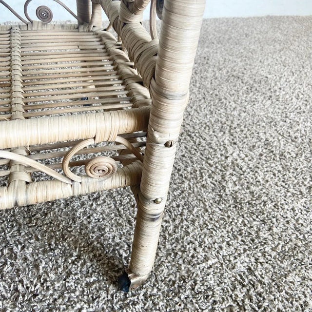 Brown Boho Chic Woven Ribbon Rattan Two Tier Bar Cart For Sale - Image 8 of 10