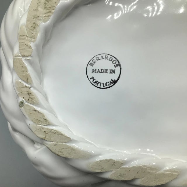 Woven Ceramic Fruit Basket Centerpiece With Pears and Leafs Made in Portugal by Berados For Sale - Image 11 of 13