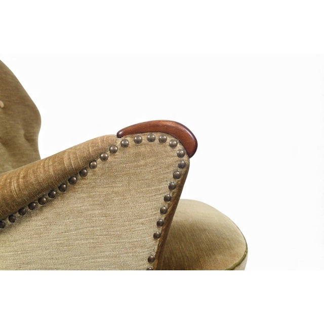 1940s Danish Modern Club Chair in Olive Gold Velvet For Sale - Image 4 of 8
