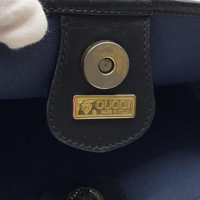 20th Century Gucci Navy Leather and Microguccissima Monogram Canvas Tote Bag For Sale - Image 15 of 18
