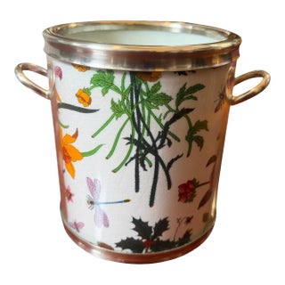 A 1980s Iconic Silver Plate and Flora Fabric Wine Cooler by Gucci For Sale