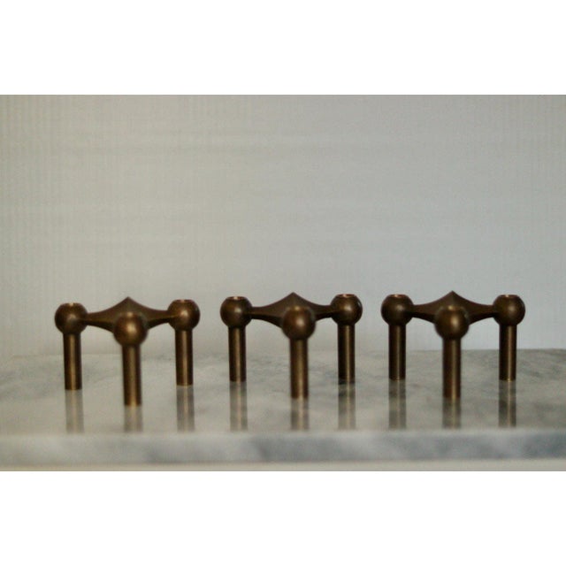 Vintage Brass Candleholders from Stoff Nagel, Set of 3 For Sale - Image 5 of 14