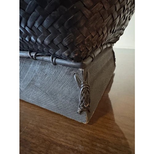 Vintage 17.5" Philippines Ifugao Rattan Woven Lidded Basket on Stand For Sale - Image 9 of 12