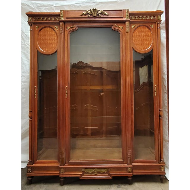 Antique French Inlaid & Ormolu Mounted Display China Cabinet Display Breakfront For Sale - Image 13 of 13
