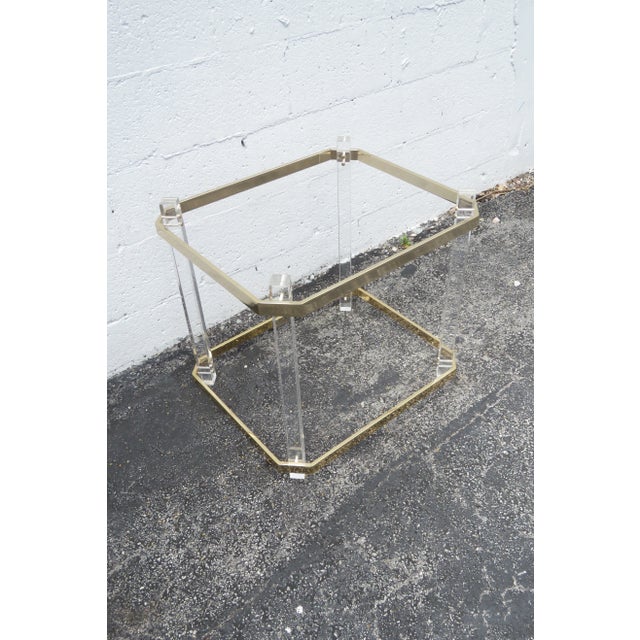 Late 20th Century Late 20th Century Hollywood Regency Lucite and Brass Finish with Glass Top Side Table For Sale - Image 5 of 11