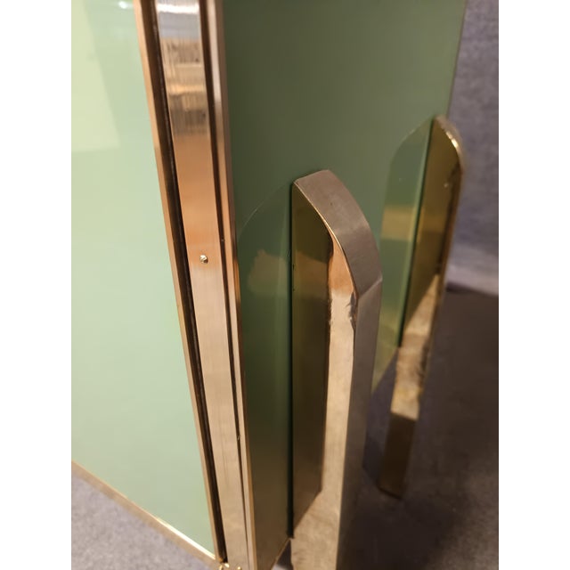 Bright Green Credenza With Green Glass and Brass Fittings and Handles For Sale - Image 8 of 10