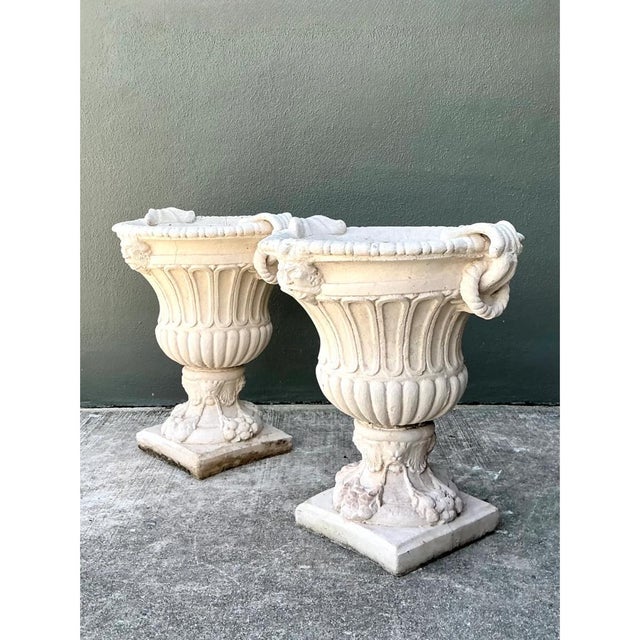 Sculpture Materials Vintage Carved Stone Urns - Pair For Sale - Image 7 of 14