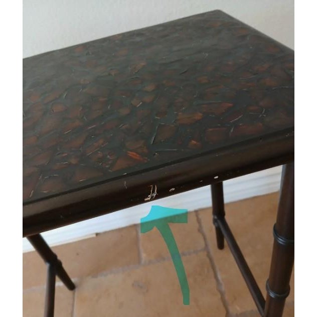 1950s MCM Nesting Tables Chinoiserie Lacquered Mosaic Faux Bamboo Legs Asian Vintage For Sale - Image 18 of 18