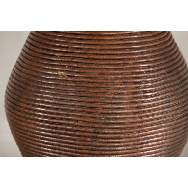 Late 19th Century Ribbed Vintage Pottery Vase With Burnished Surface For Sale - Image 5 of 18