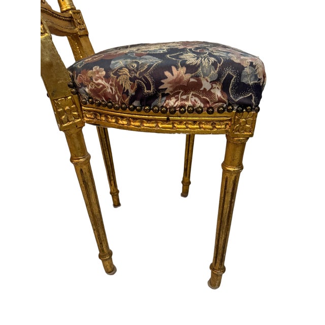 Gold Antique French Louis XIV Gold Leaf Side Accent Harp Small Chair For Sale - Image 8 of 10