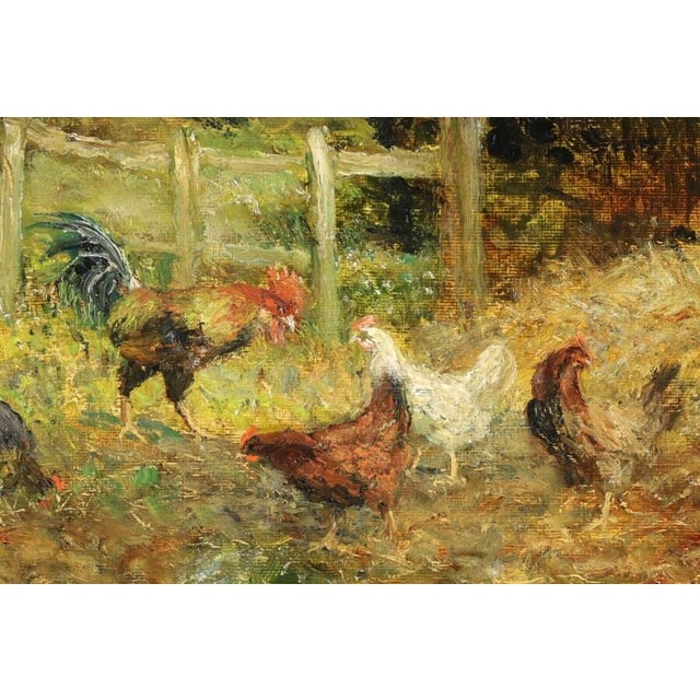 Figurative Chickens in a Farmyard Antique Oil John Falconer Slater (1857–1937) For Sale - Image 3 of 6