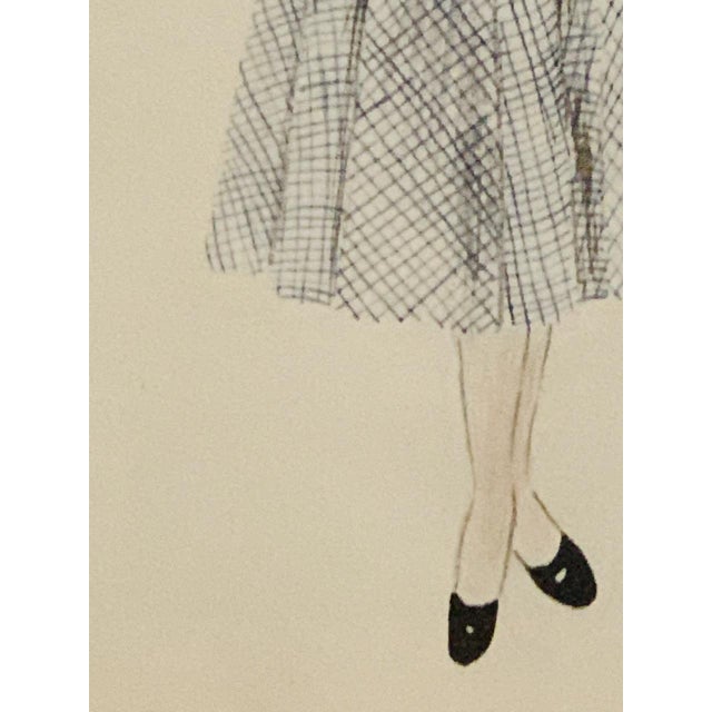Black Berthe Duquaine, Robe Ecossaise, 1950s, Pencil Sketch on Paper, Framed For Sale - Image 8 of 18
