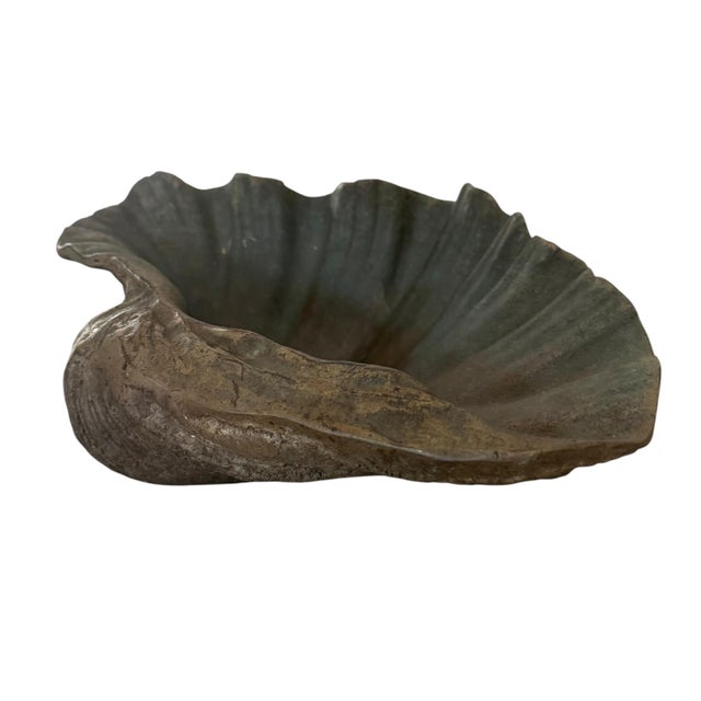 1970s Vintage Heavy Cast Bronze Giant Clamshell Sculptural Bowl For Sale - Image 5 of 10