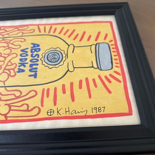 Yellow VintageKeith Haring Framed Drawing Estate Stamped For Sale - Image 8 of 10