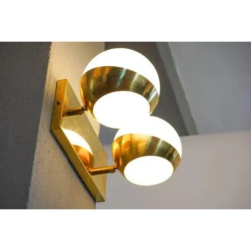 Siderale Twin Shades Brass and Lattimo Glass Sconce by Silvio Piattelli For Sale - Image 4 of 13