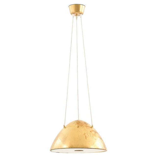 Metal Ceiling Lamp with Dome-Shaped Brass Shade and Glass Diffuser from Paavo Tynell, 1952 For Sale - Image 7 of 7