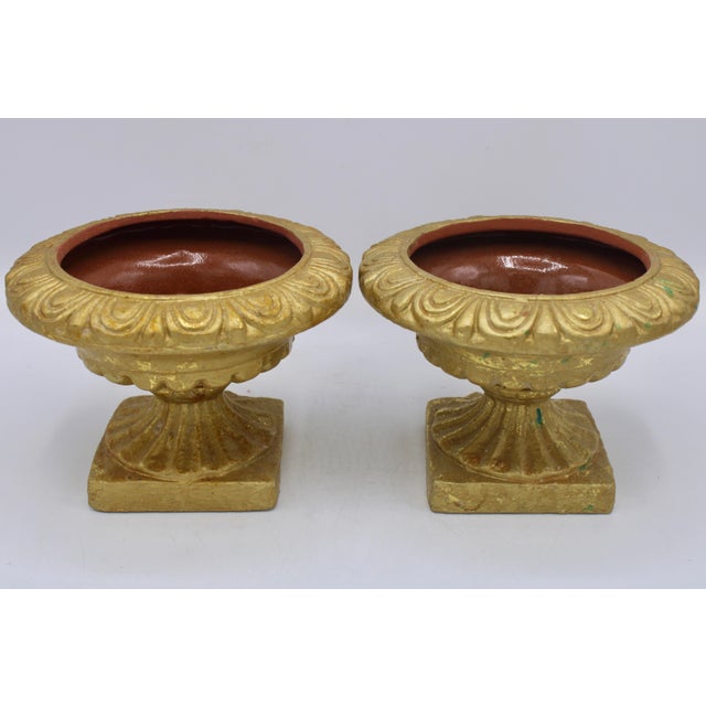 Mid Century Italian Gold Leaf Gilt Terra Cotta Urns For Sale - Image 10 of 12