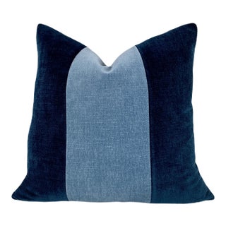 Navy and Coastal Blue Color Block Throw Pillow For Sale