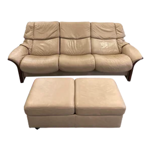 Vintage Ekornes Stressless Eldorado High Back Leather Reclining Sofa and Ottoman