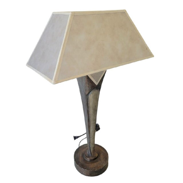 1960s Sculptural Mid Century Modern Postmodern Textured Bronze Tapered Table Lamp For Sale In West Palm - Image 6 of 12