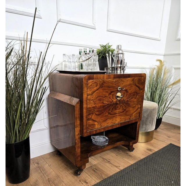 Vintage Italian Art Deco Veneer Burl Wood Dry Bar Cart Cabinet, 1950s For Sale - Image 3 of 10