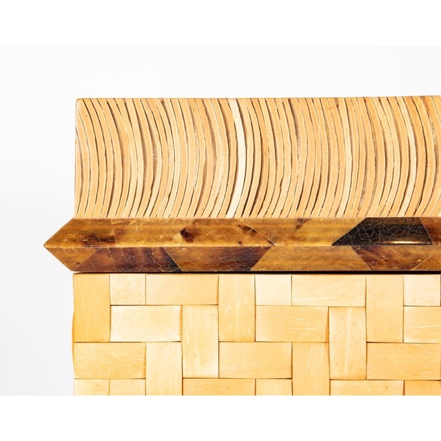 Modern R & Y Augousti Style Lacquered Bamboo, Pen Shell and Egg Shell Cabinet For Sale - Image 3 of 12