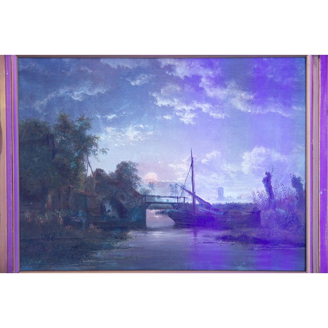 Dutch Moonlit River Landscape Painting by Jacobus Theodorus Abels (1803-66) For Sale - Image 13 of 18