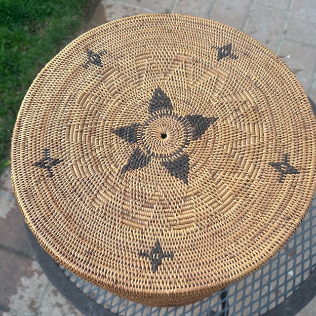 Large Vintage Indonesian Handwoven Lombok Storage Basket with Lid. Southeast Asian baskets utilize split structural bamboo...