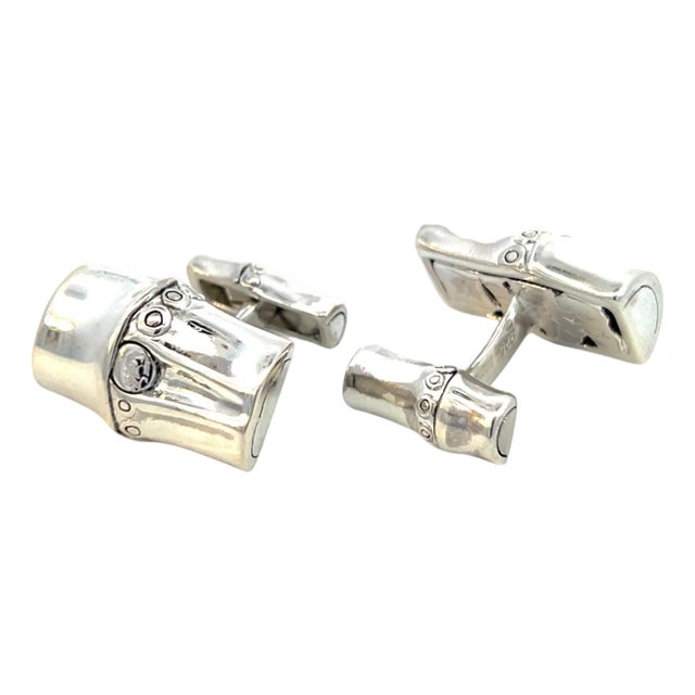 1990s Pair of Georg Jensen Estate Bambo Cufflinks Sterling Silver For Sale