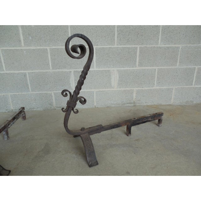 Antique Large Hand Forged Andirons - A Pair For Sale - Image 5 of 8