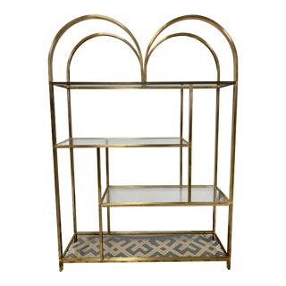 Vintage Brass Double Arched Etagere Shelves For Sale
