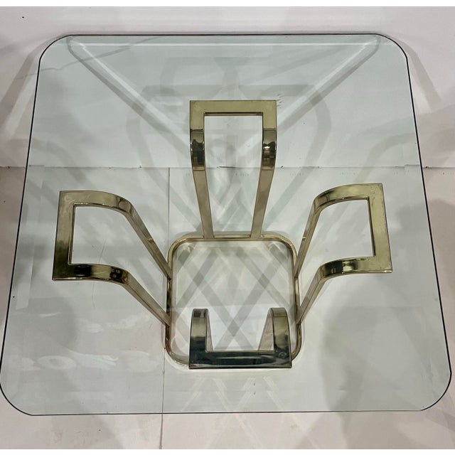 Mid-Century Modern Mid 20th Century Tulip Side Table W/ Brass-Plated Metal Topped W/ Square Beveled Glass For Sale - Image 3 of 8