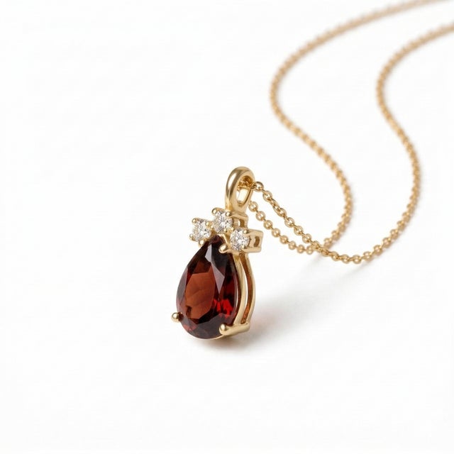 Garnet Cubic Zircona Pendant, January Birthstone Necklace For Sale - Image 4 of 4