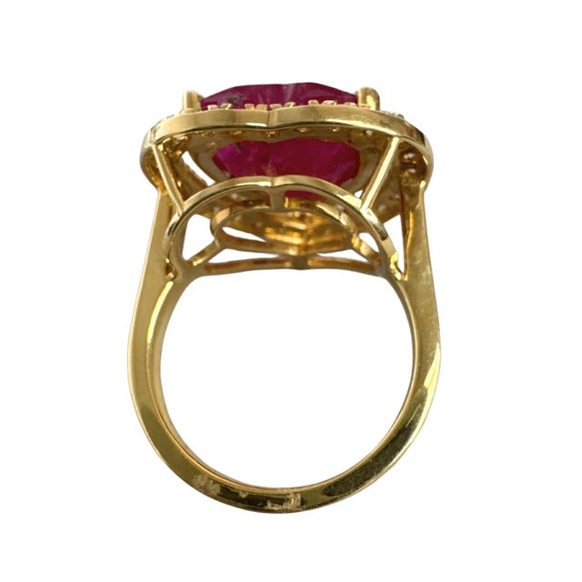 11.57 CTW Diamond & Heart-Shaped Ruby Halo Ring 18k Yellow Gold, Size 6 For Sale - Image 4 of 8
