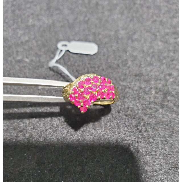 Ruby Cluster Diamond Ring 14k Yellow Gold, Size 6.5 For Sale - Image 4 of 4
